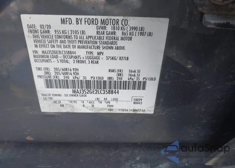 2020 Ford Ecosport Se from USA, damaged, VIN MAJ3S2GE2LC358844